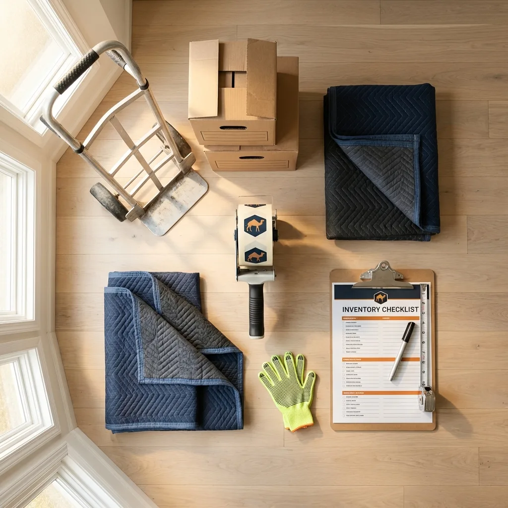 Professional moving supplies and packing materials layout for Santa Margarita residential relocations